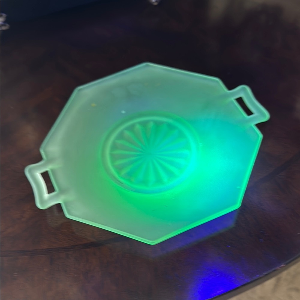 Frosted Vintage Uranium Green Glass Serving Tray